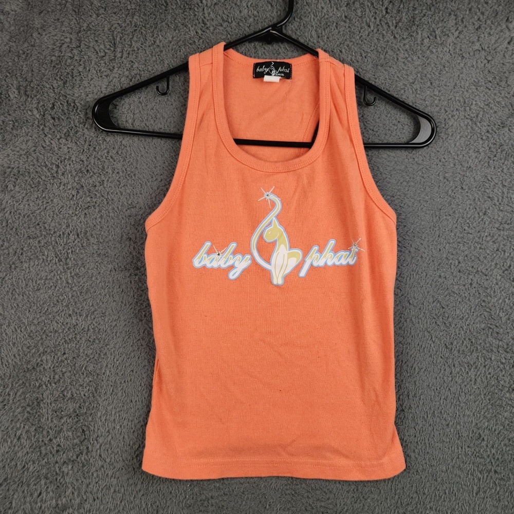 VTG 90s Y2k Baby Phat Tank Top Medium Gold Cat Fitted Streetwear McBling Cropped